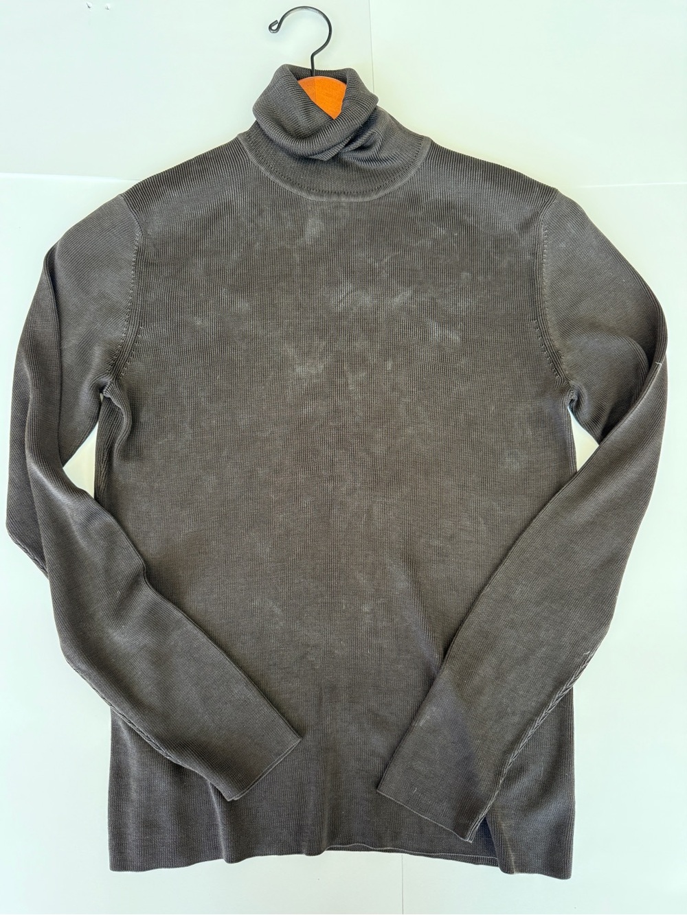 Ann Taylor 100% Silk Ribbed Turtleneck Sweater M Brown Vintage Luxury Layer